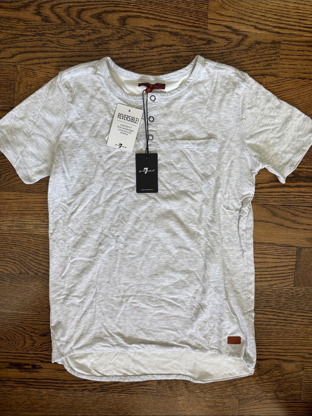 7 For All Mankind White Short Sleeve Reversible Henley Tee